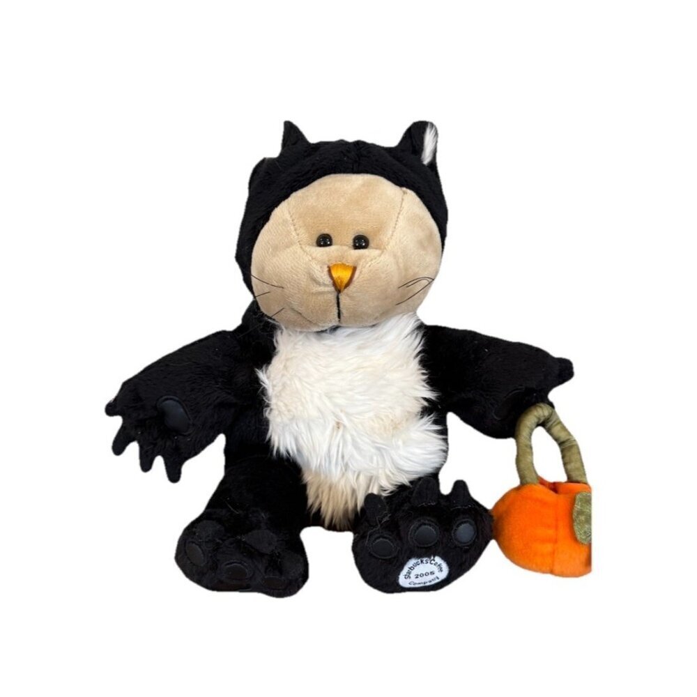 Vintage Starbucks Bearista Bear Halloween Black Cat Pumpkin Plush Stuffed 2005